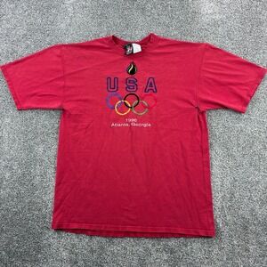 Vintage‎ 1996 Atlanta Olympics Shirt Mens XL Red USA Embroidered Rings Logo